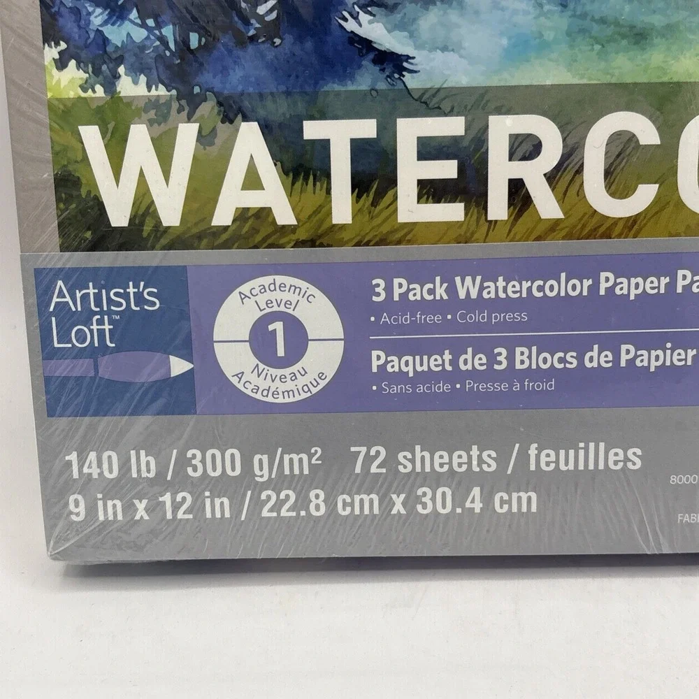 3 Pack Watercolor Paper Pad Artists Loft 24 Sheets Each 140lb 9×12